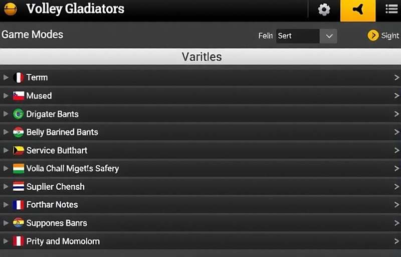 Volley Gladiators India game modes selection screen with various options