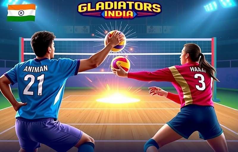 Volley Gladiators India gameplay showing intense volleyball match with Indian players