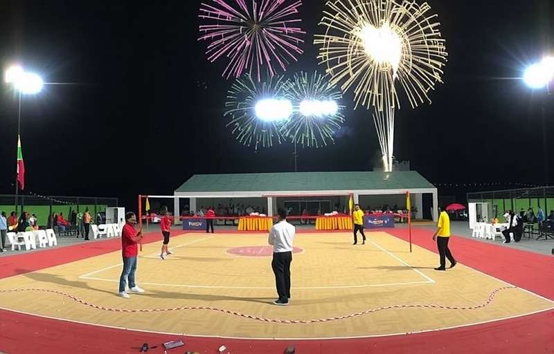 Volley Gladiators India Diwali special event with decorated court and fireworks